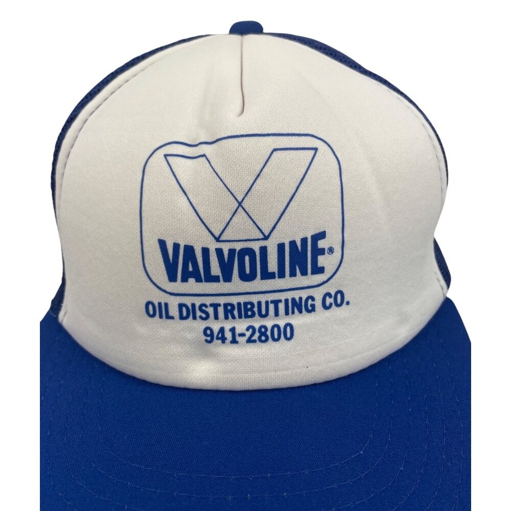 Vintage White & Blue Valvoline Mesh Snapback Trucker Hat Cap Adjustable - Picture 3 of 9